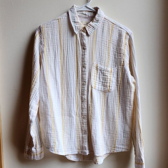 Universal Thread Yellow/White/Green Striped Button Down Shirt Size XS - Picture 1 of 16